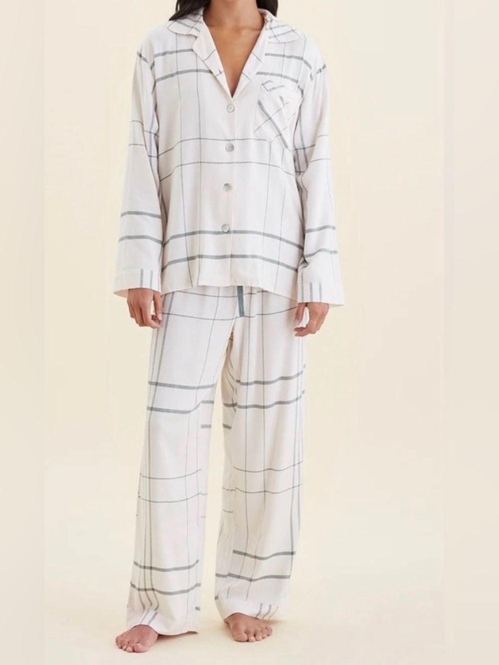 Papinelle Viscose Comfy Window Pane Plaid Mens Style Pajama Set Womens M